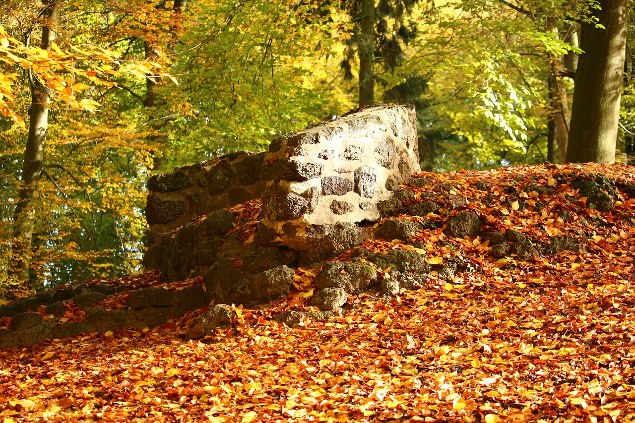 ruin stone wall autumn free photo