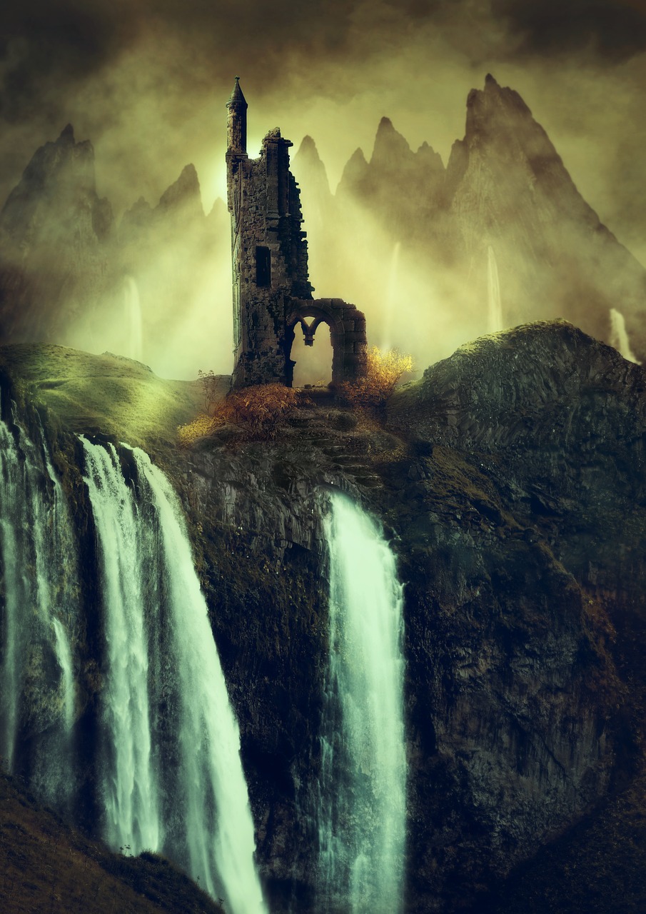 ruin  waterfalls  mountains free photo