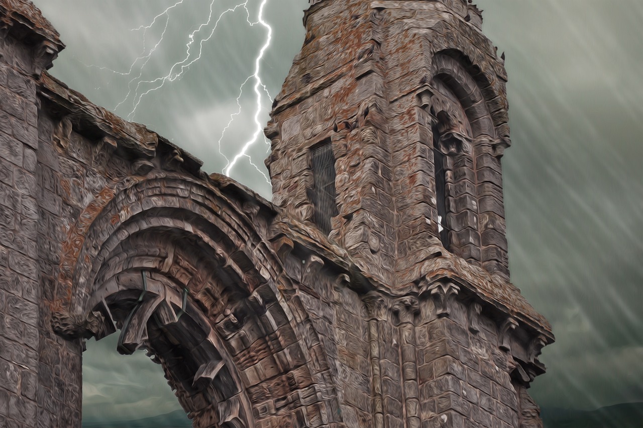 ruins cathedral grey sky free photo