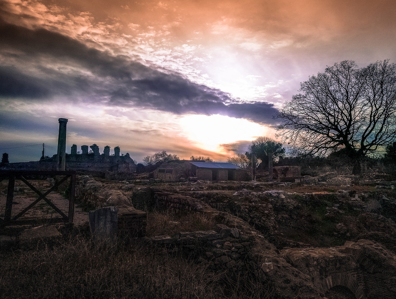 ruins nicopolis sunset free photo