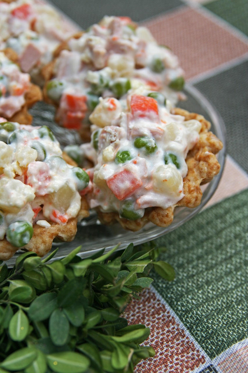 russian salad puff pastry cups macro free photo