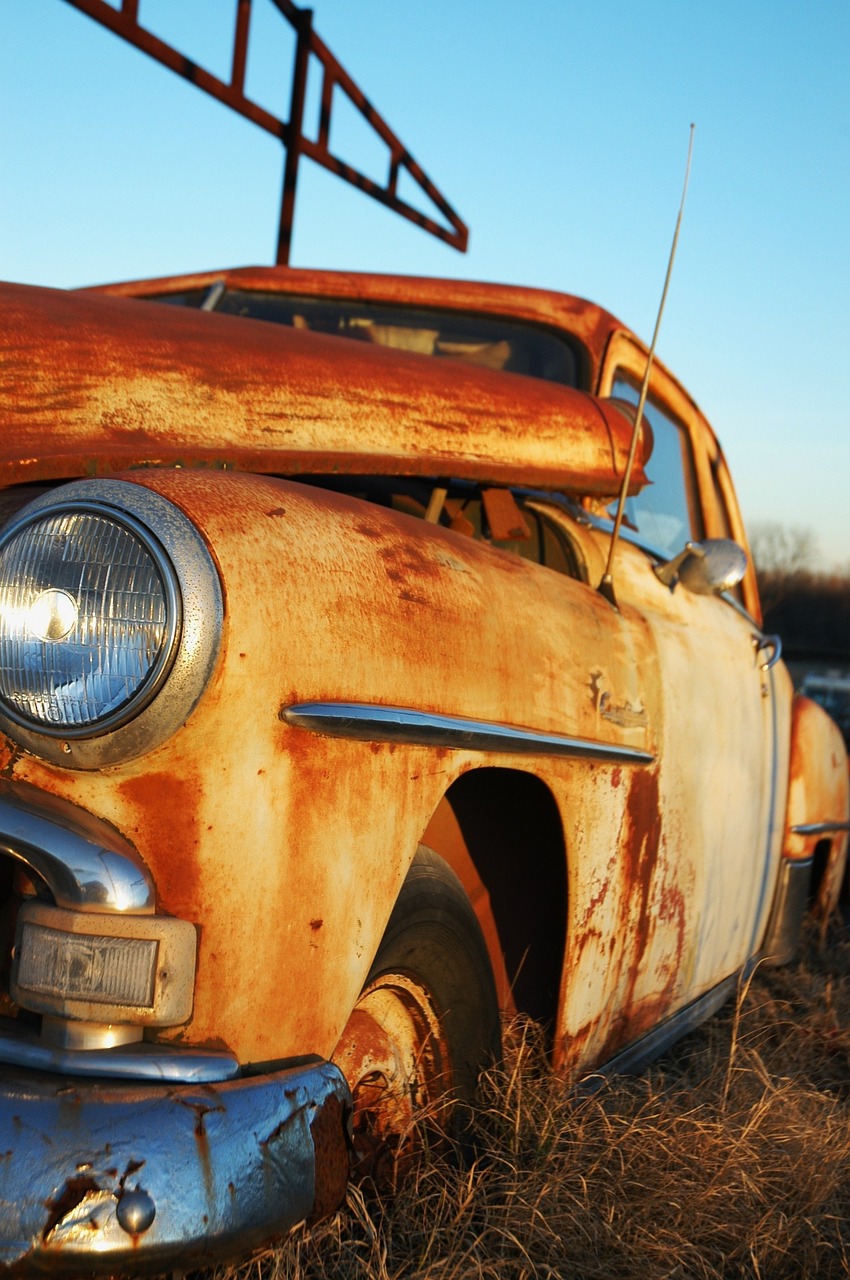 rusty car abandoned junkyard free photo