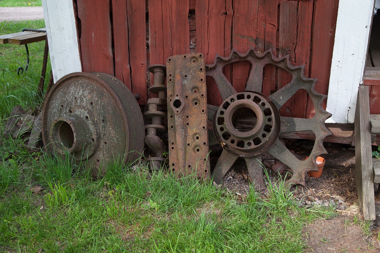 rusty wheel wooden shed barn free photo