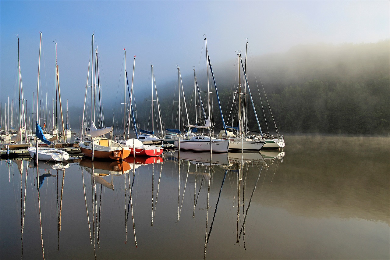 sailing boats fog water free photo
