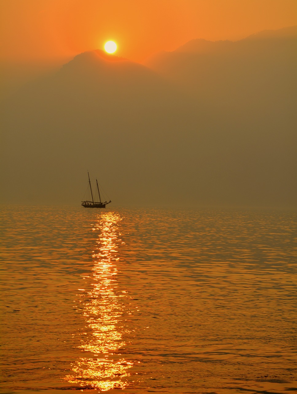 sailing ship lake sunset free photo