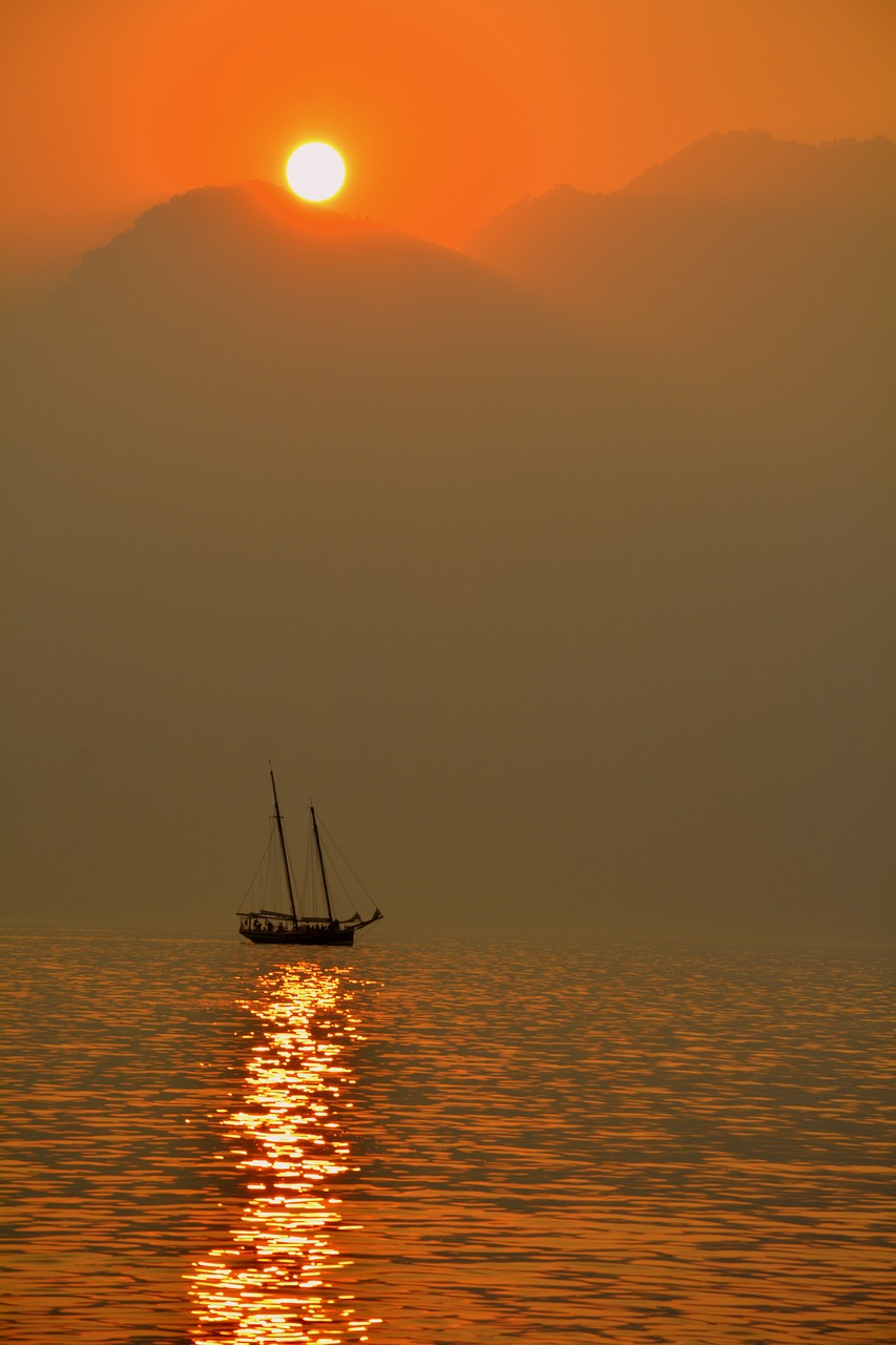 sailing ship lake sunset free photo