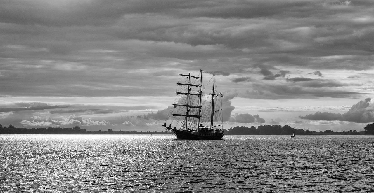 sailing vessel clouds black and white free photo