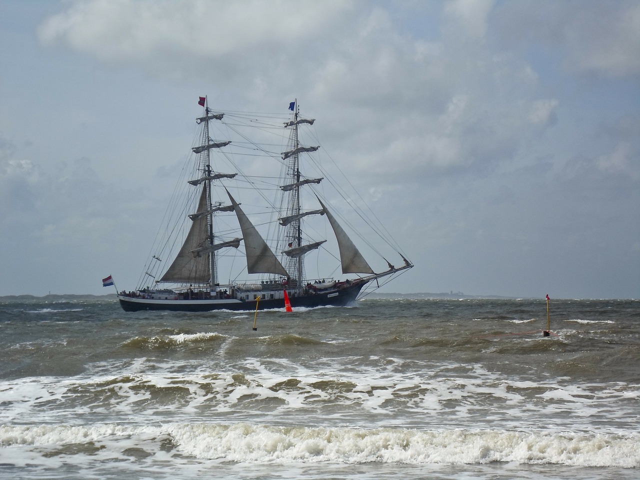 sailing vessel rough seas windy free photo