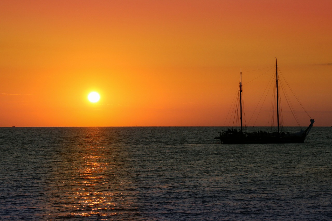 sailing vessel sunset sea free photo