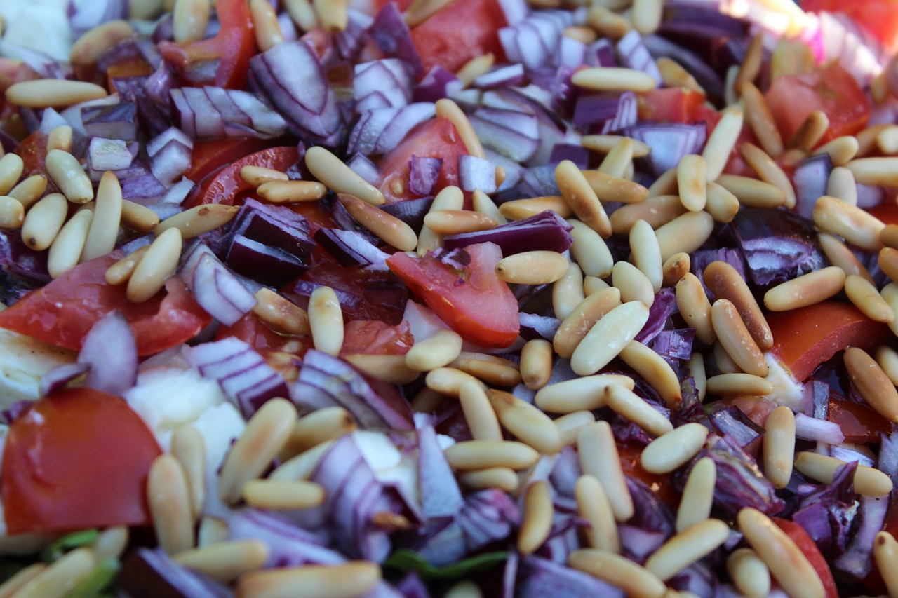 salad pine nuts healthy food free photo