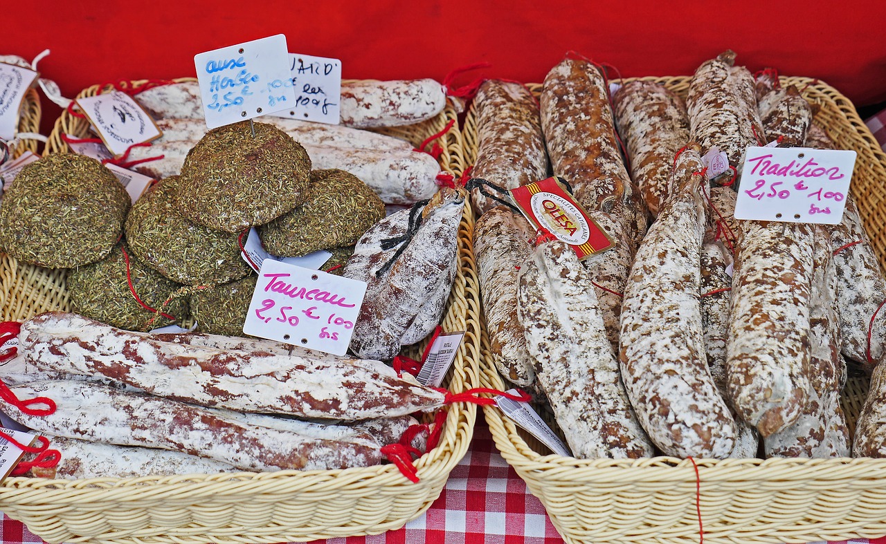 salami french market stall free photo