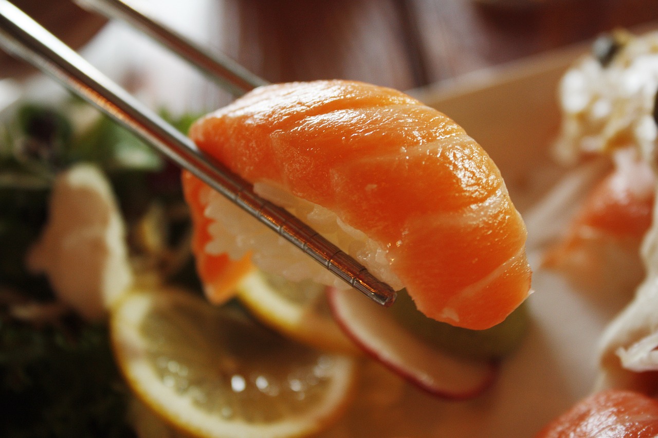 salmon sushi dining room free photo