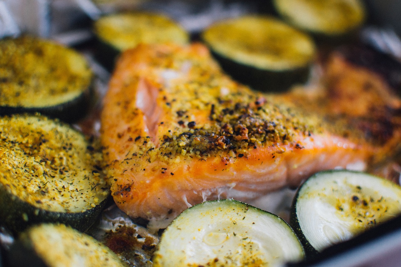 salmon zucchini spices free photo