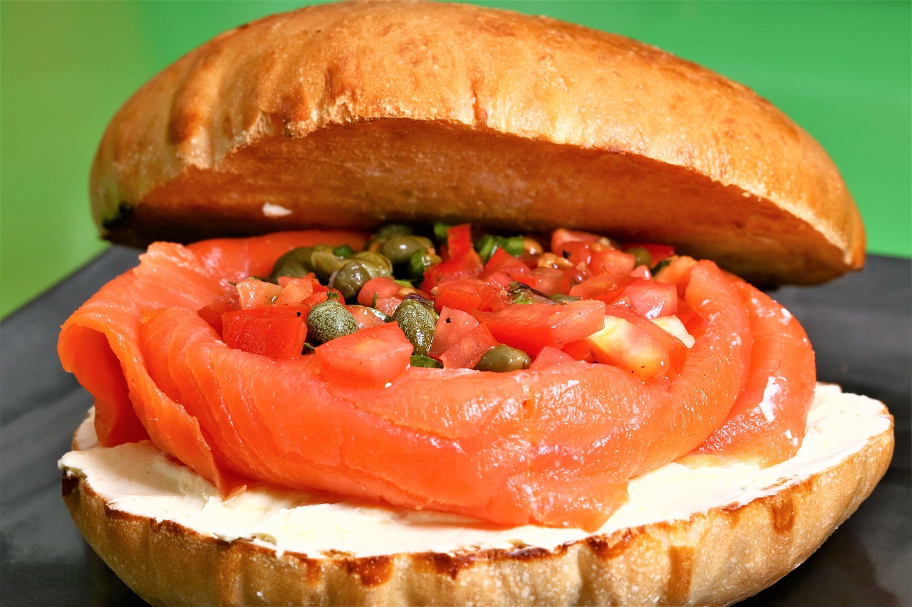 salmon cream cheese sandwich food bread free photo