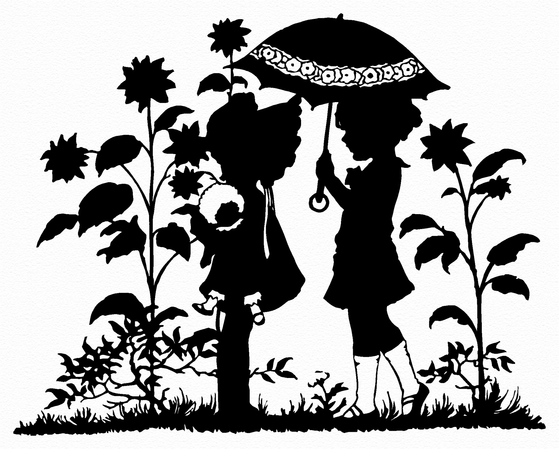 Силуэт ребенка под зонтом
