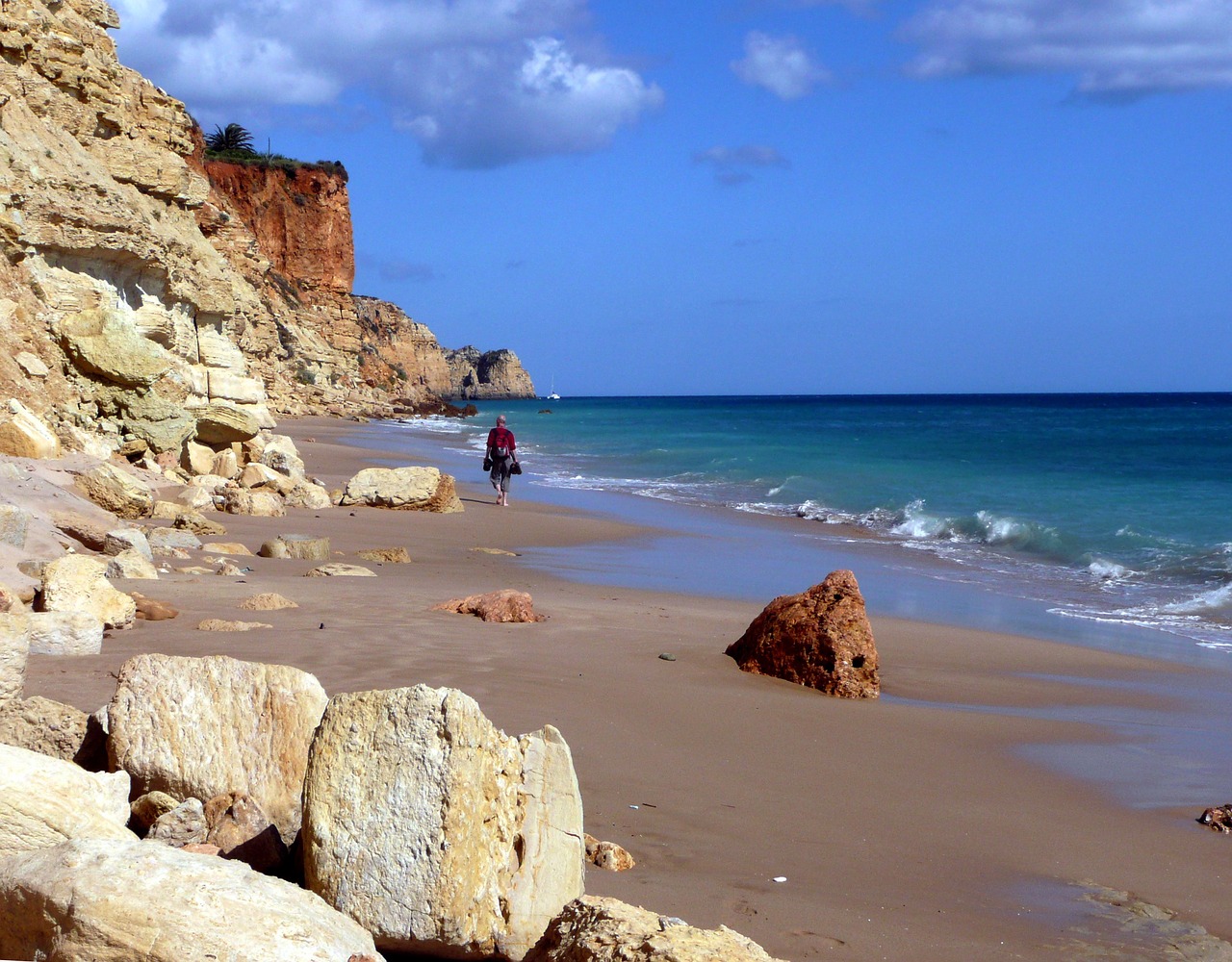 sand beach rocky coast algarve free photo