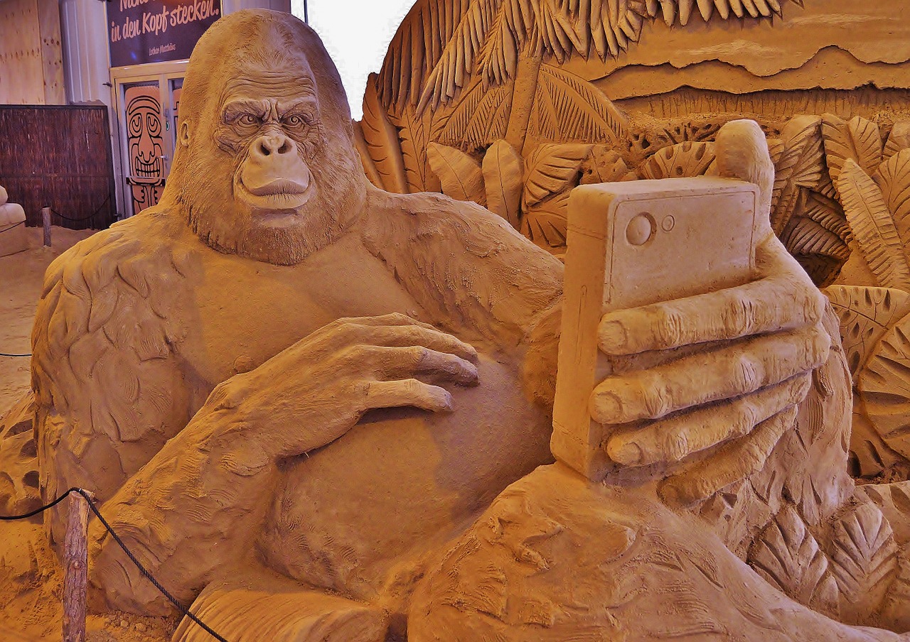 sand sculpture monkey selfi gorilla free photo