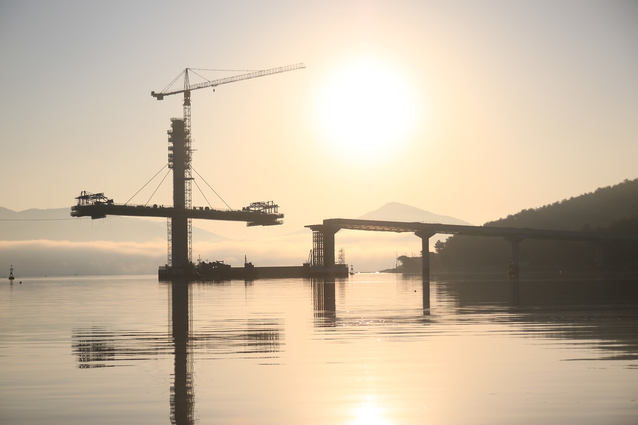 sandal-island bridge construction morning free photo