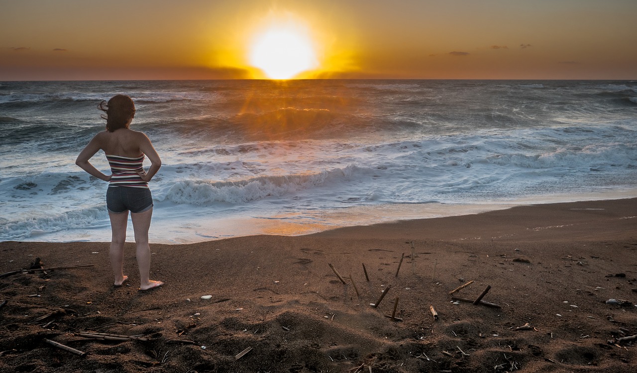 sandy beach sunset romantic free photo