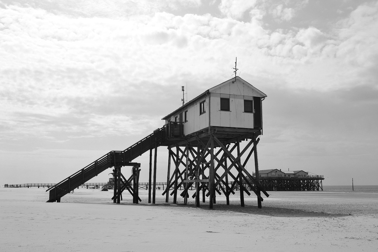 sankt peter ording  beach  stilt houses free photo