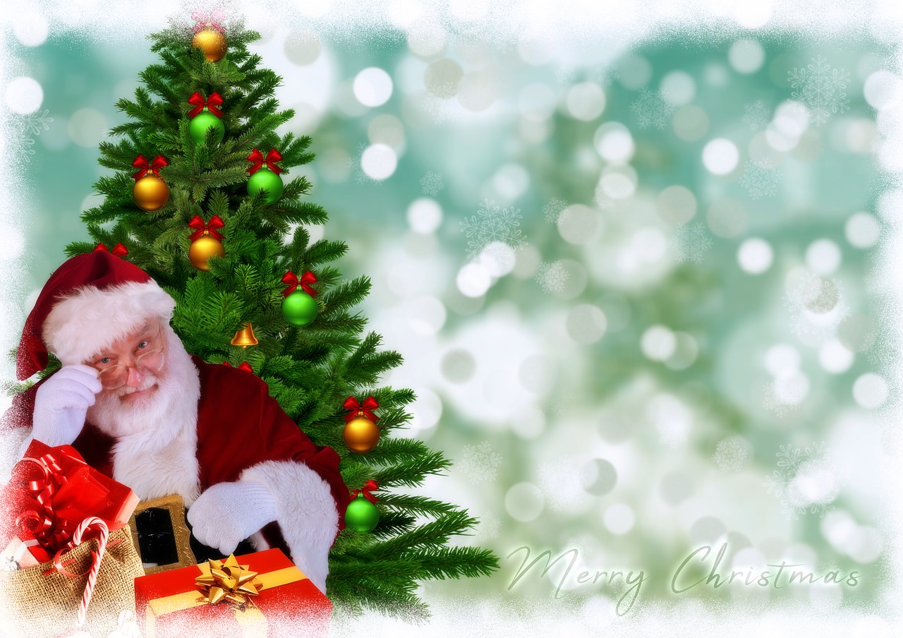 santa claus  fir tree  christmas motif free photo