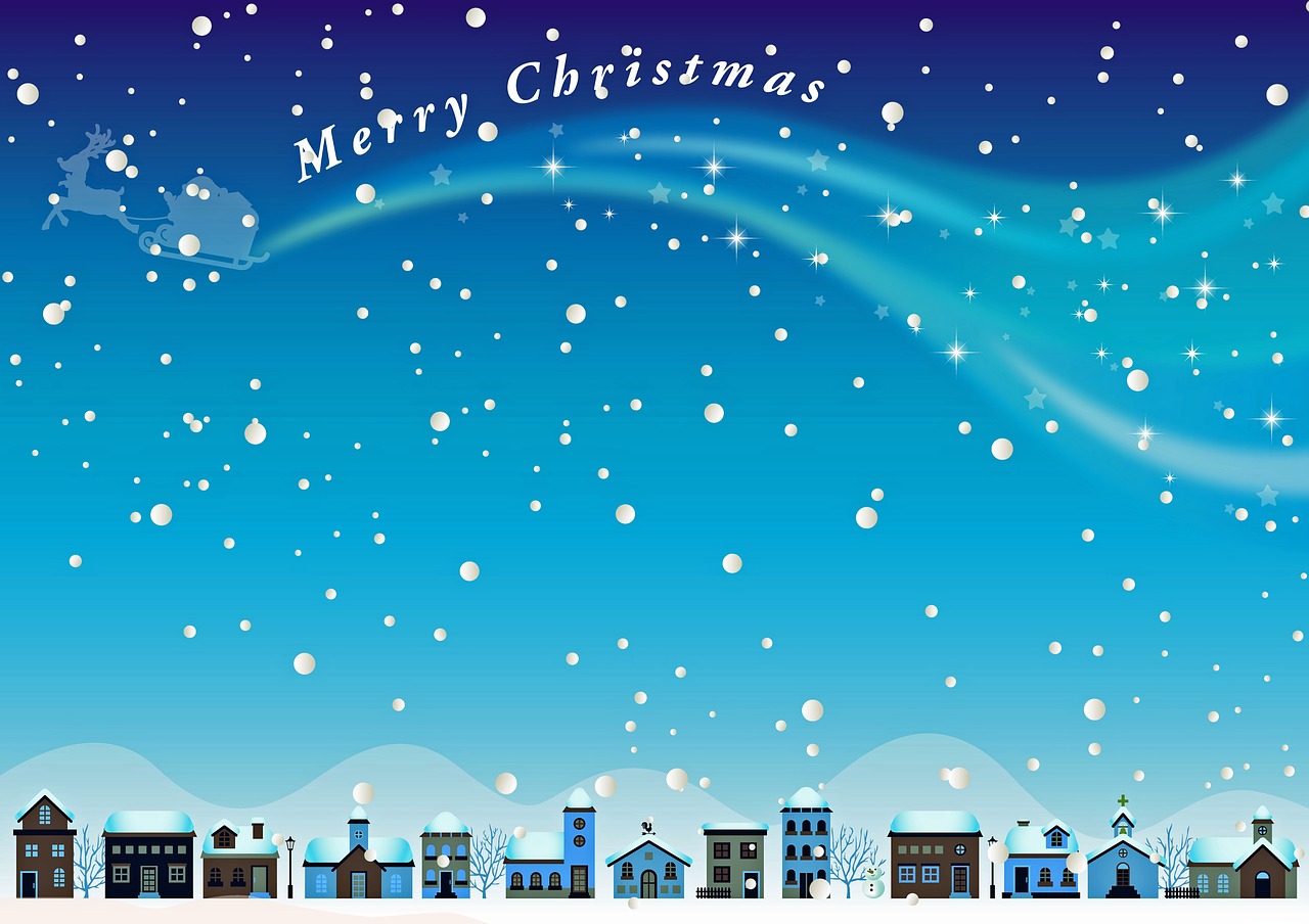 santa claus in sky  snowflakes  snowy landscape free photo