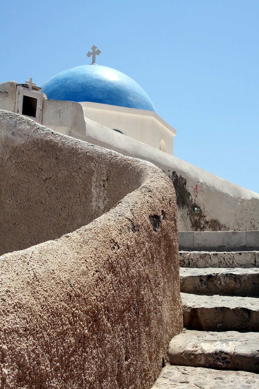 santorini church dome blue free photo