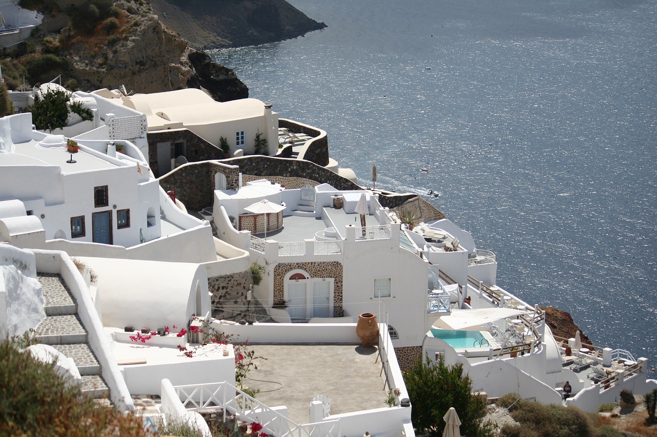 santorini terraces building free photo