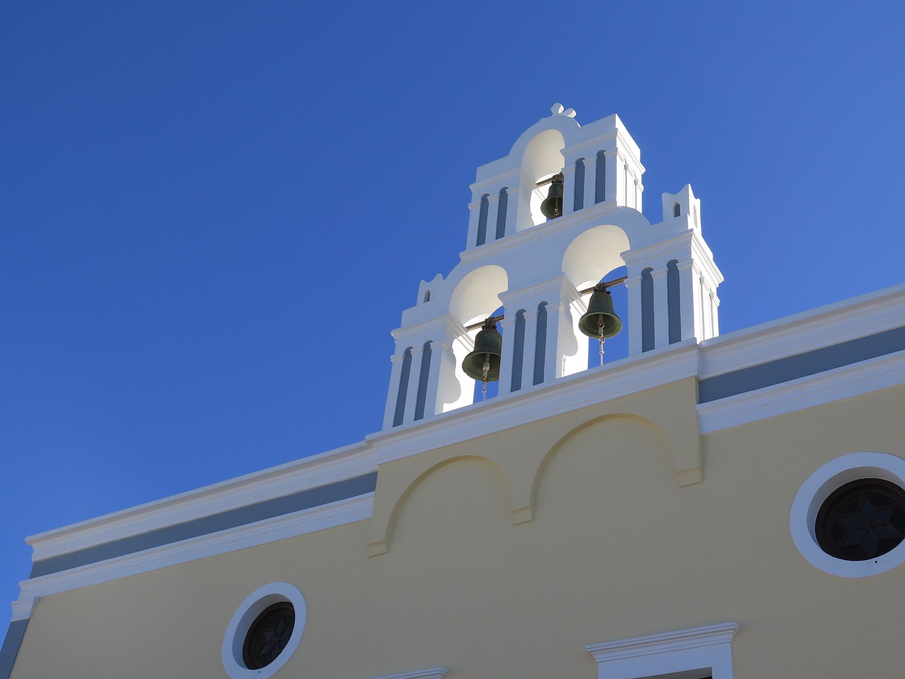 santorini church blue sky free photo