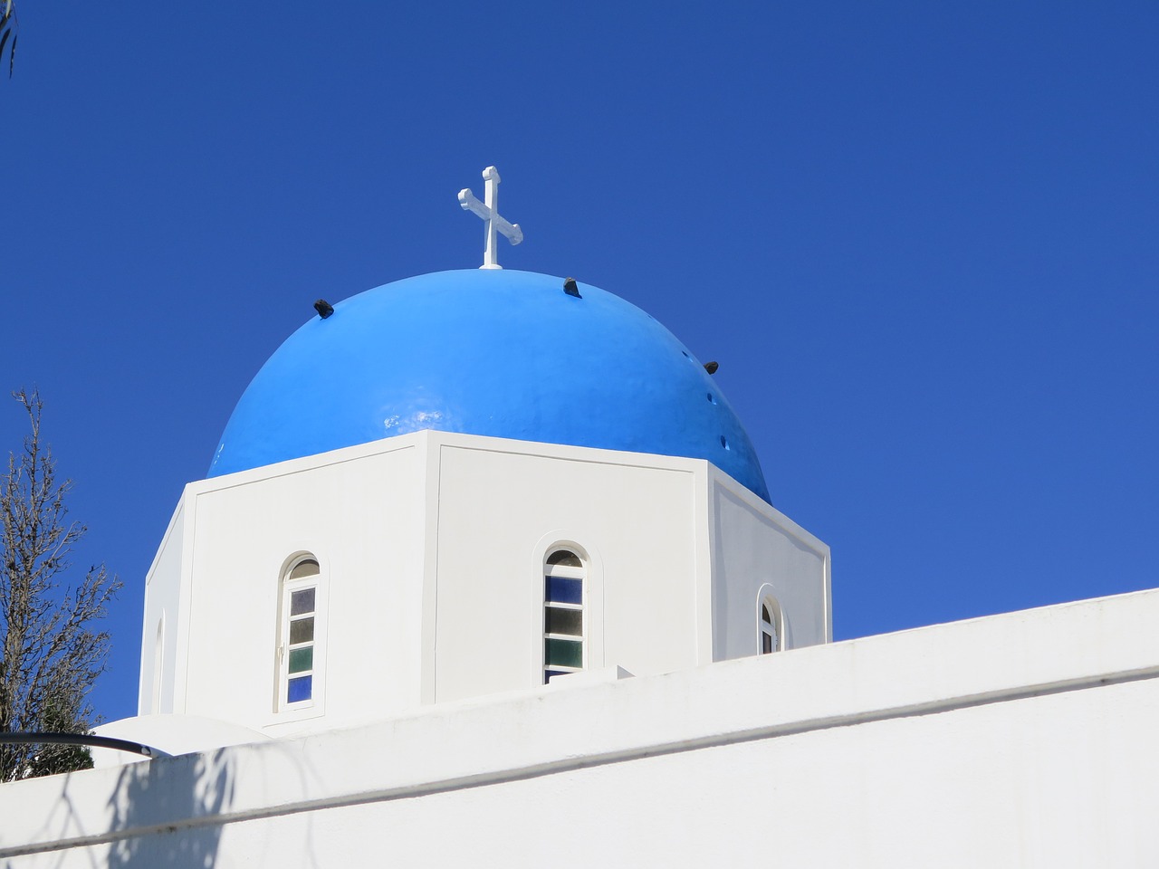 santorini church blue sky free photo