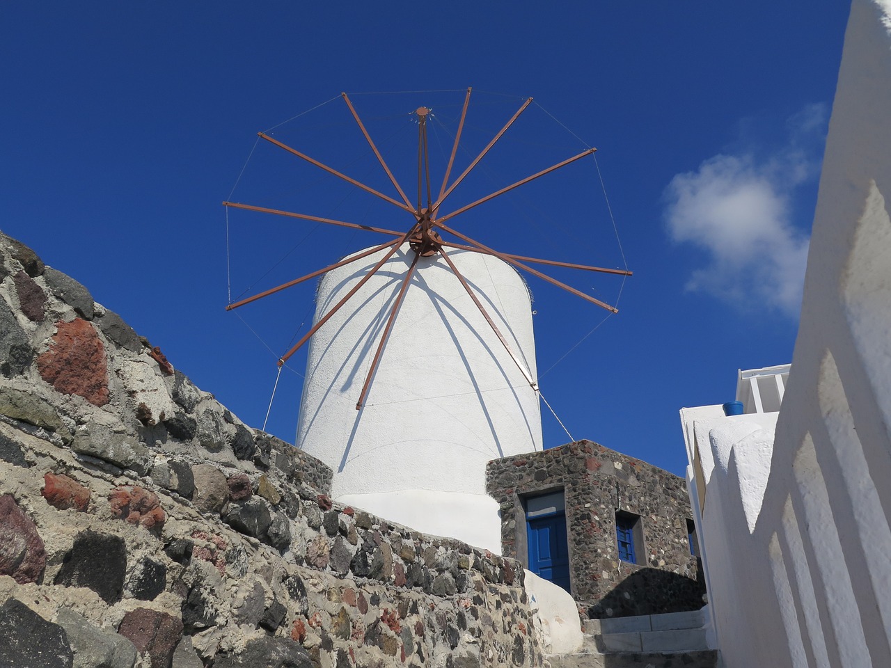 santorini windmill blue sky free photo