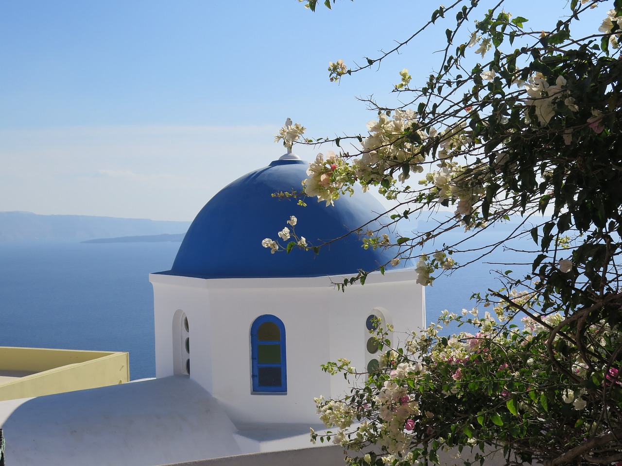 santorini church blue sky free photo