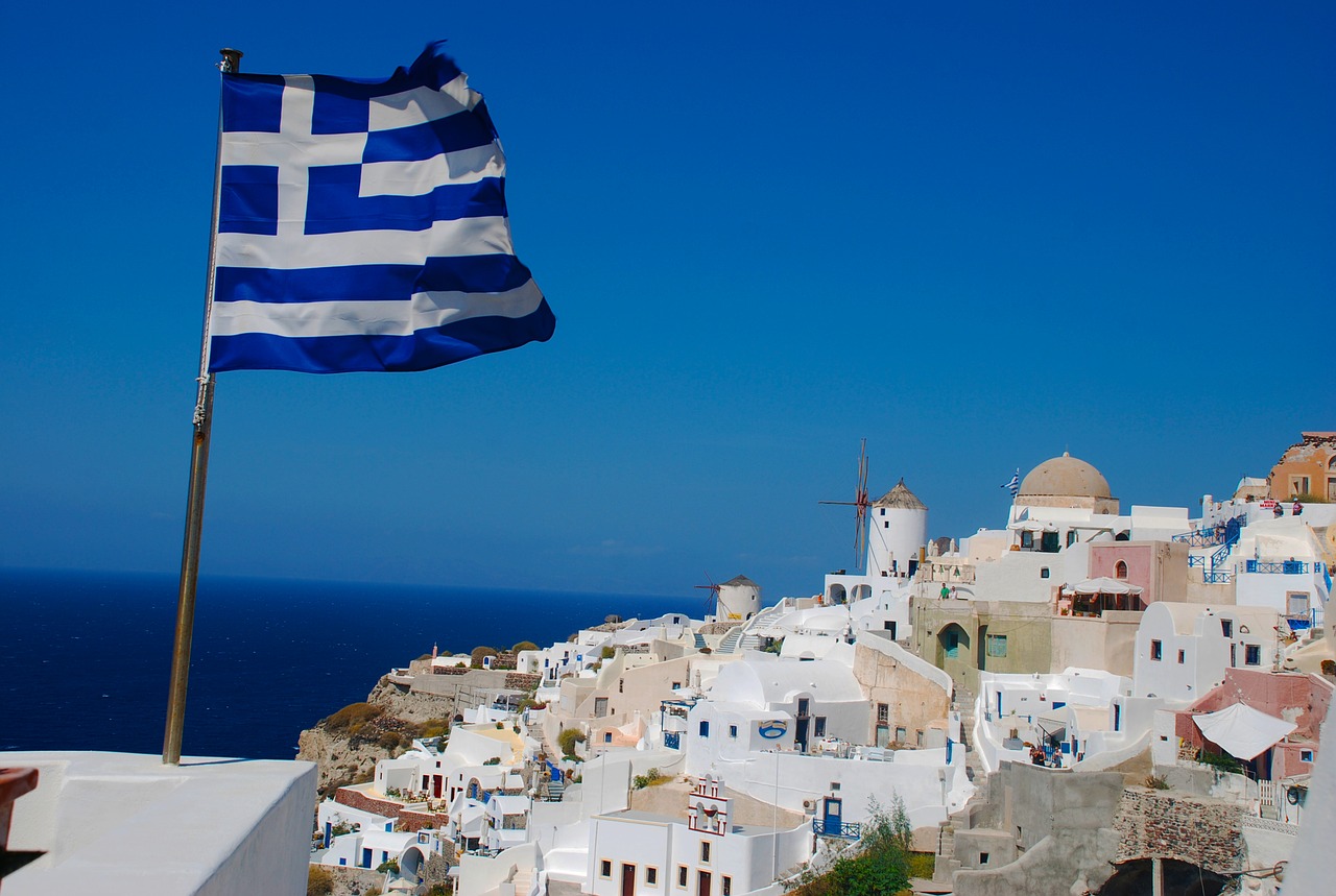 santorini greece flag free photo