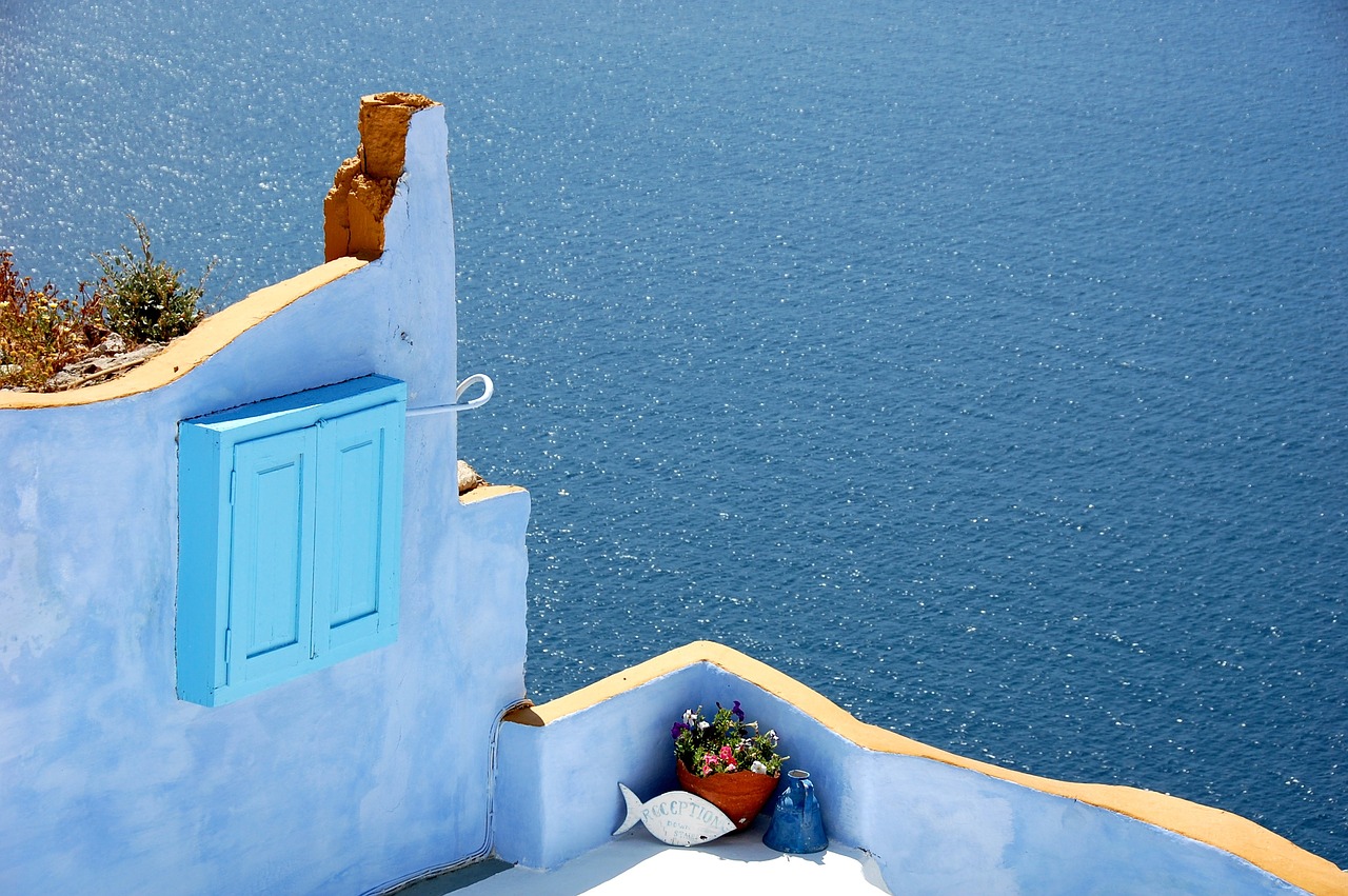 santorini blue island free photo