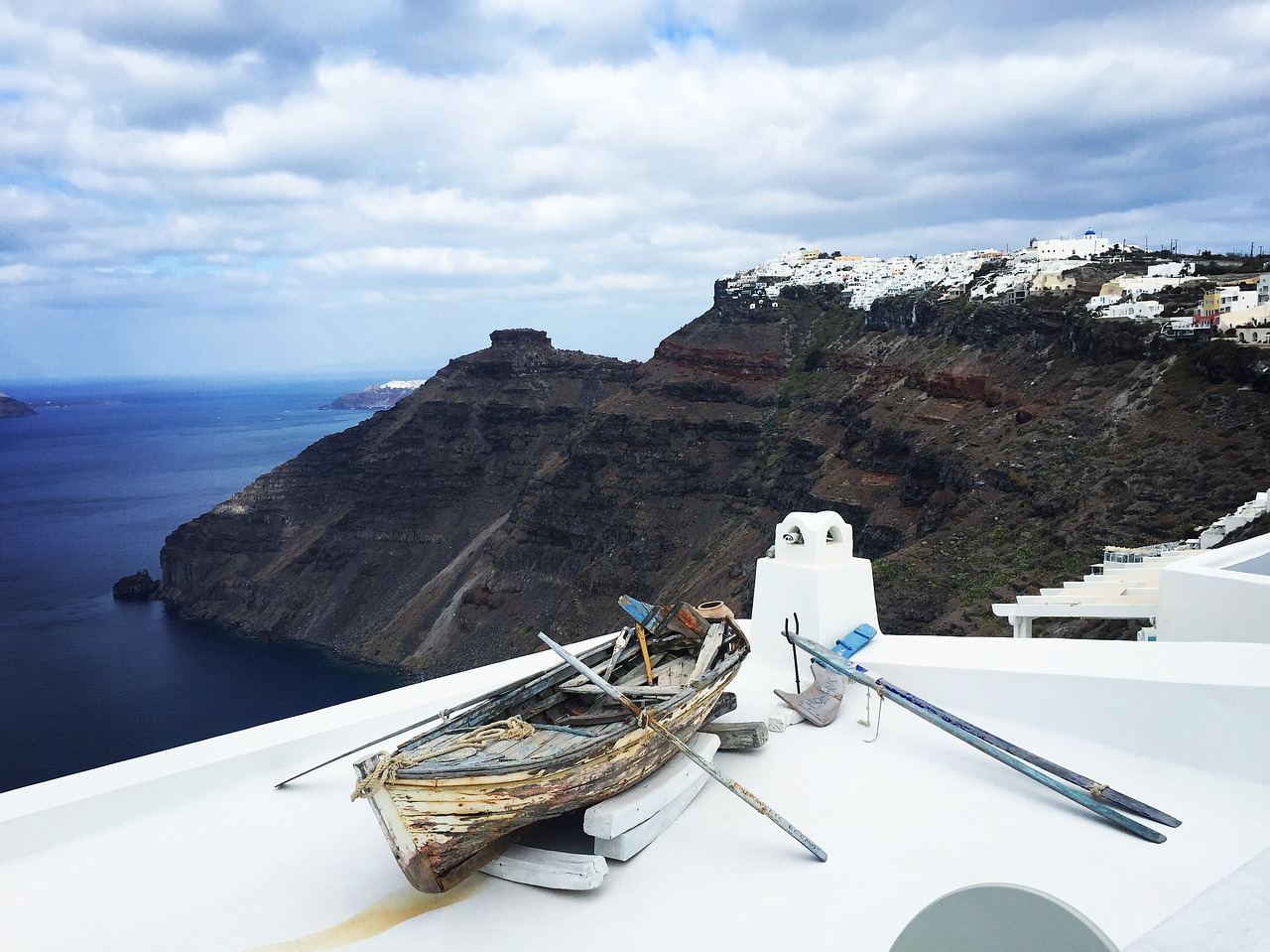 santorini boat greece free photo