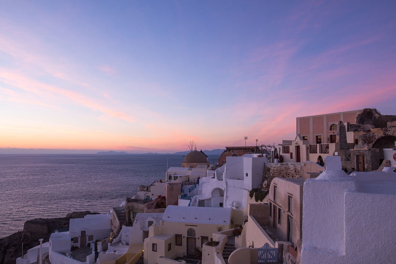 santorini sunset magic hour free photo