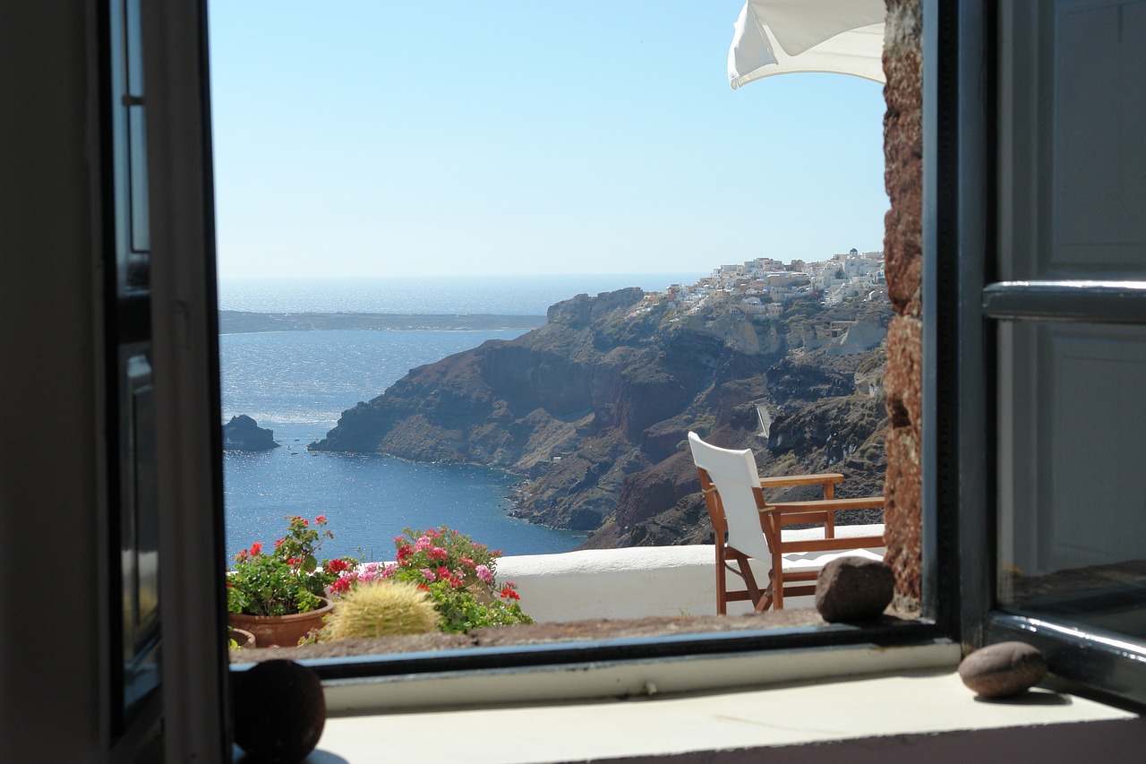 santorini window view free photo