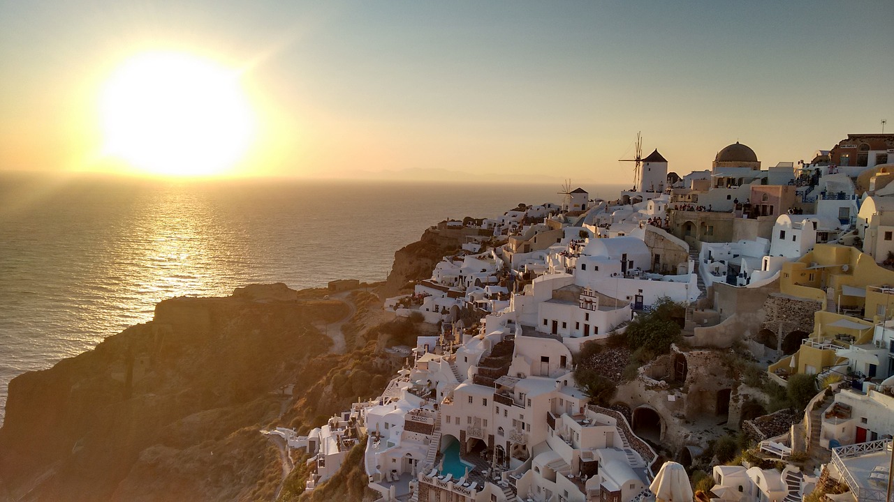 santorini grecia white houses free photo