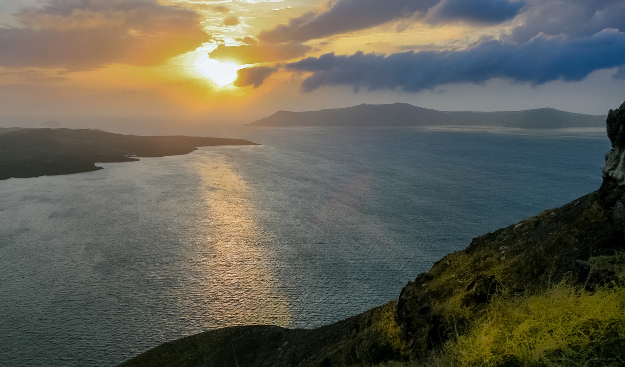 santorini sunset greece free photo