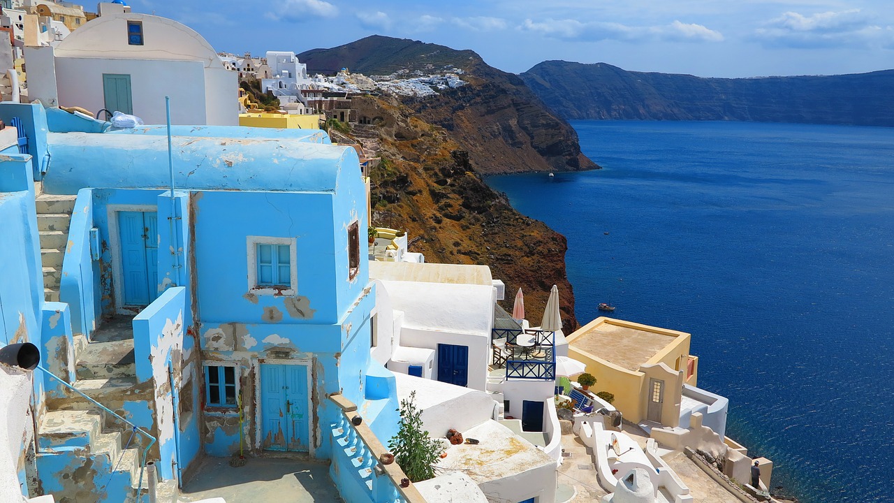 santorini greece white houses free photo