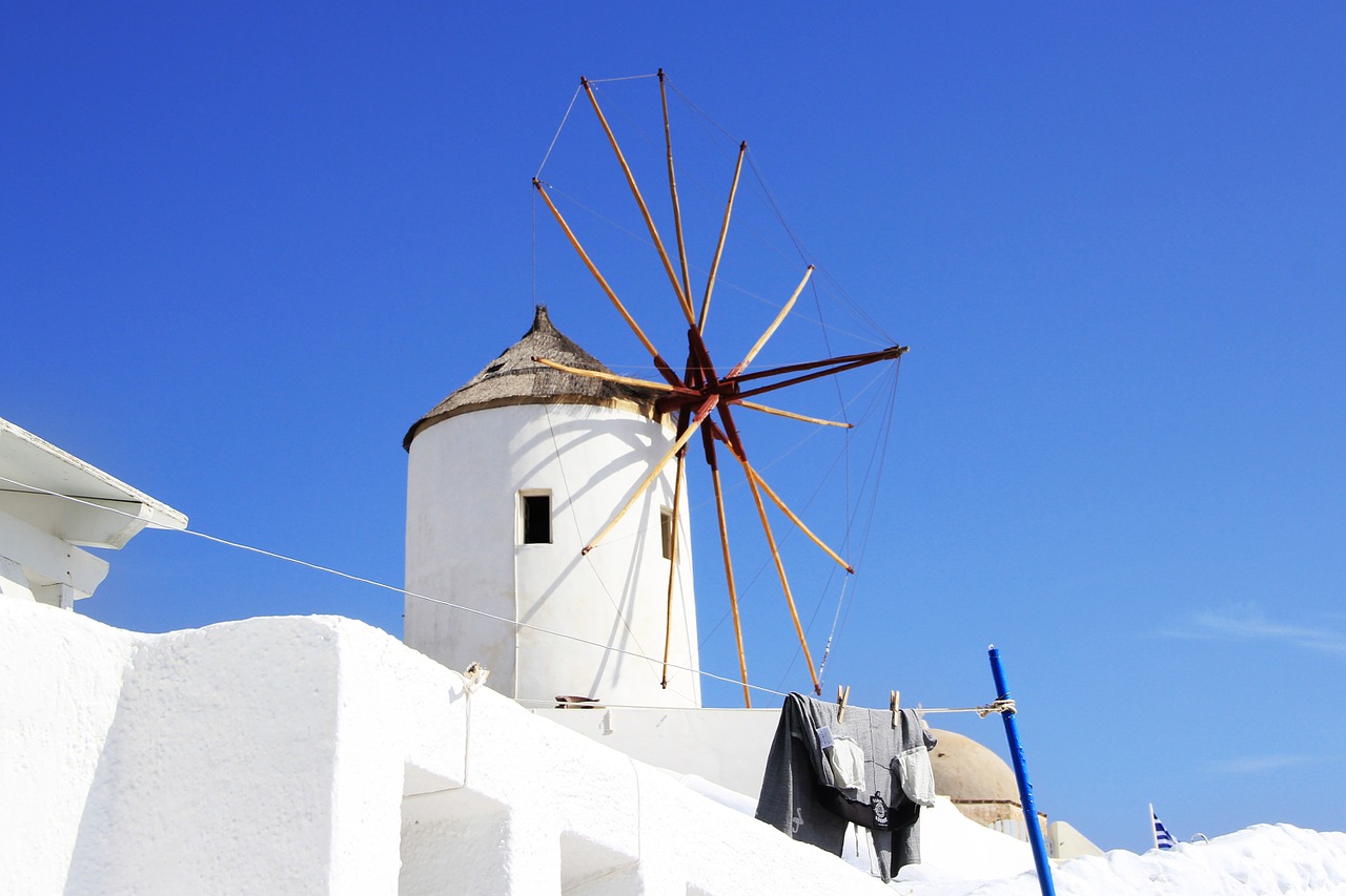 santorini windmill white free photo