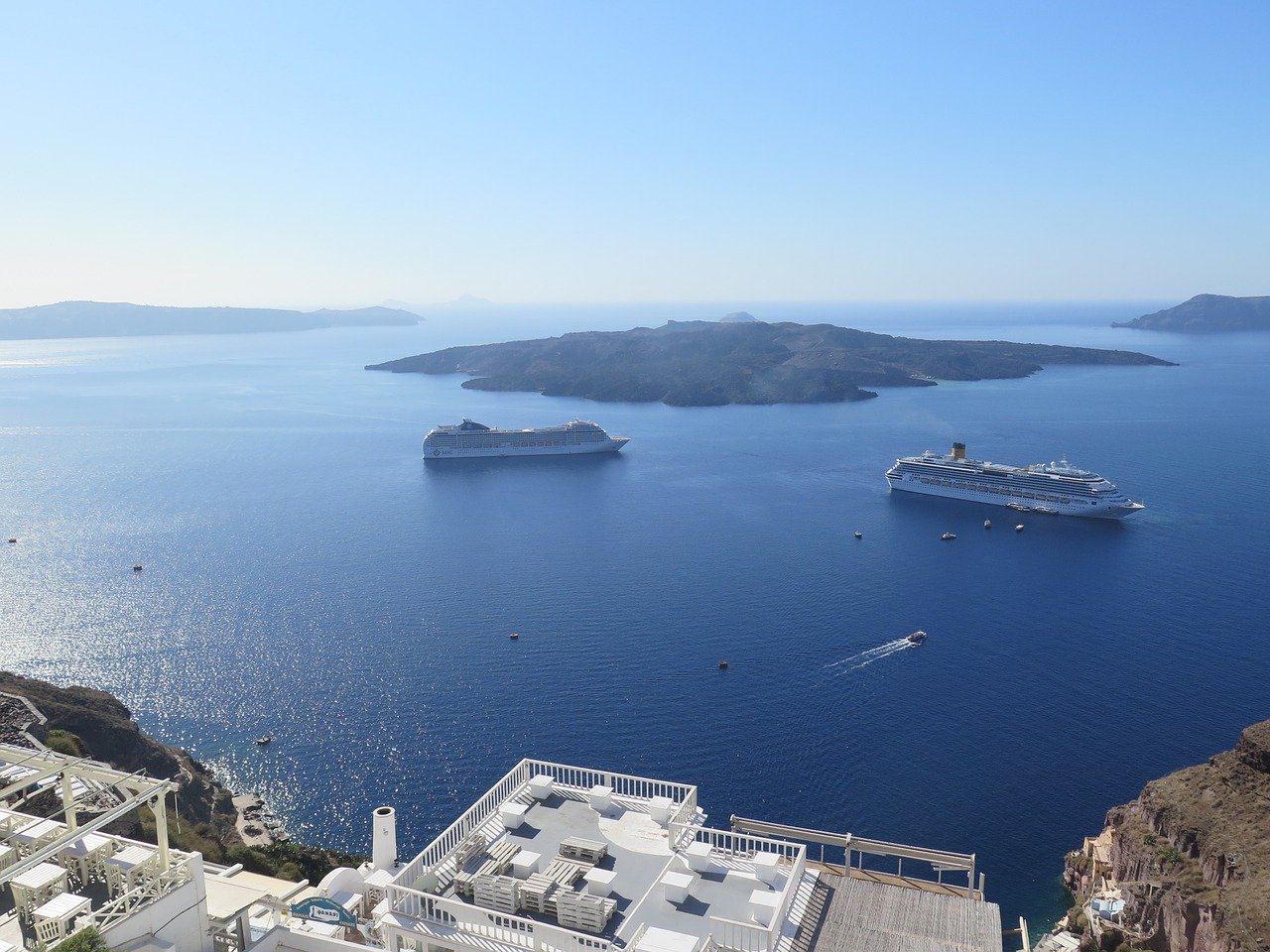 santorini island pleasure boat mediterranean free photo