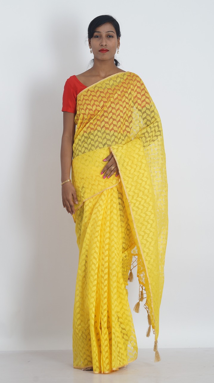 sarees yellow color saris womens wear free photo