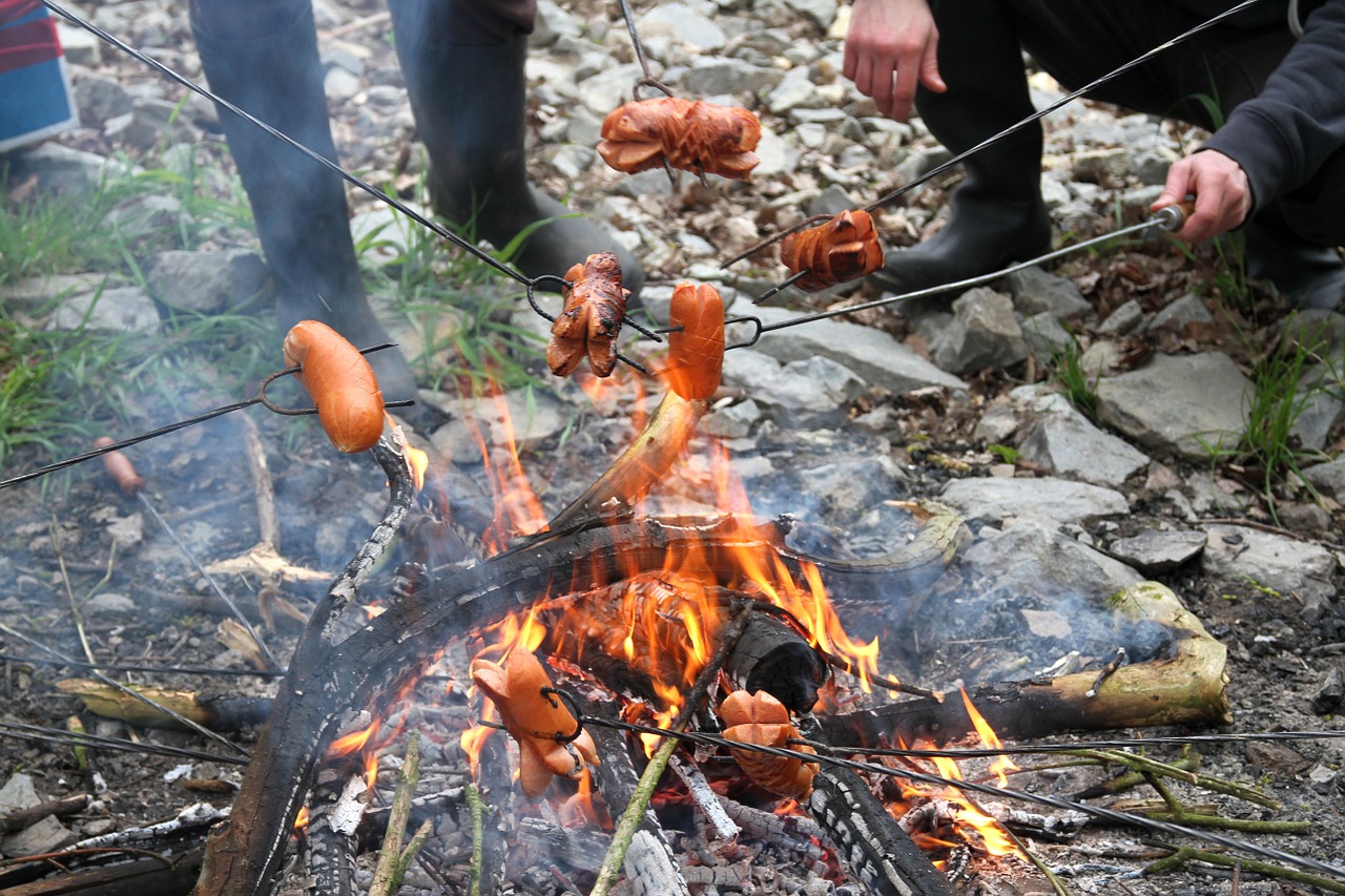sausages fire toasting free photo