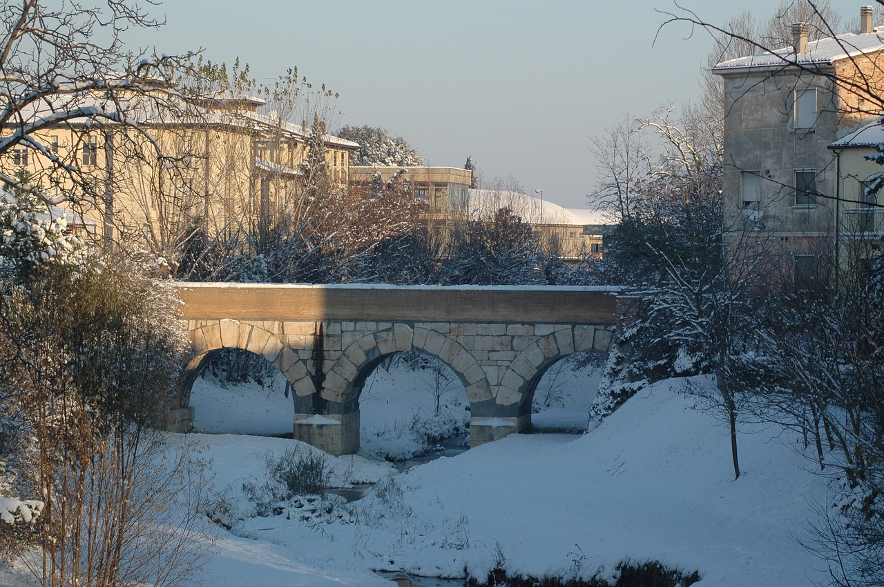 savignano on the rubicon snow roman bridge free photo