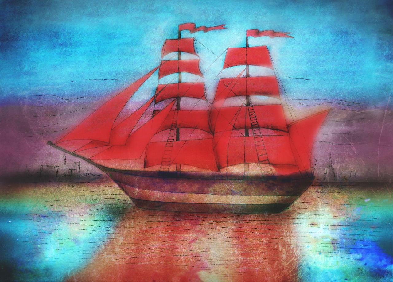 scarlet sails  ship  brigantine free photo