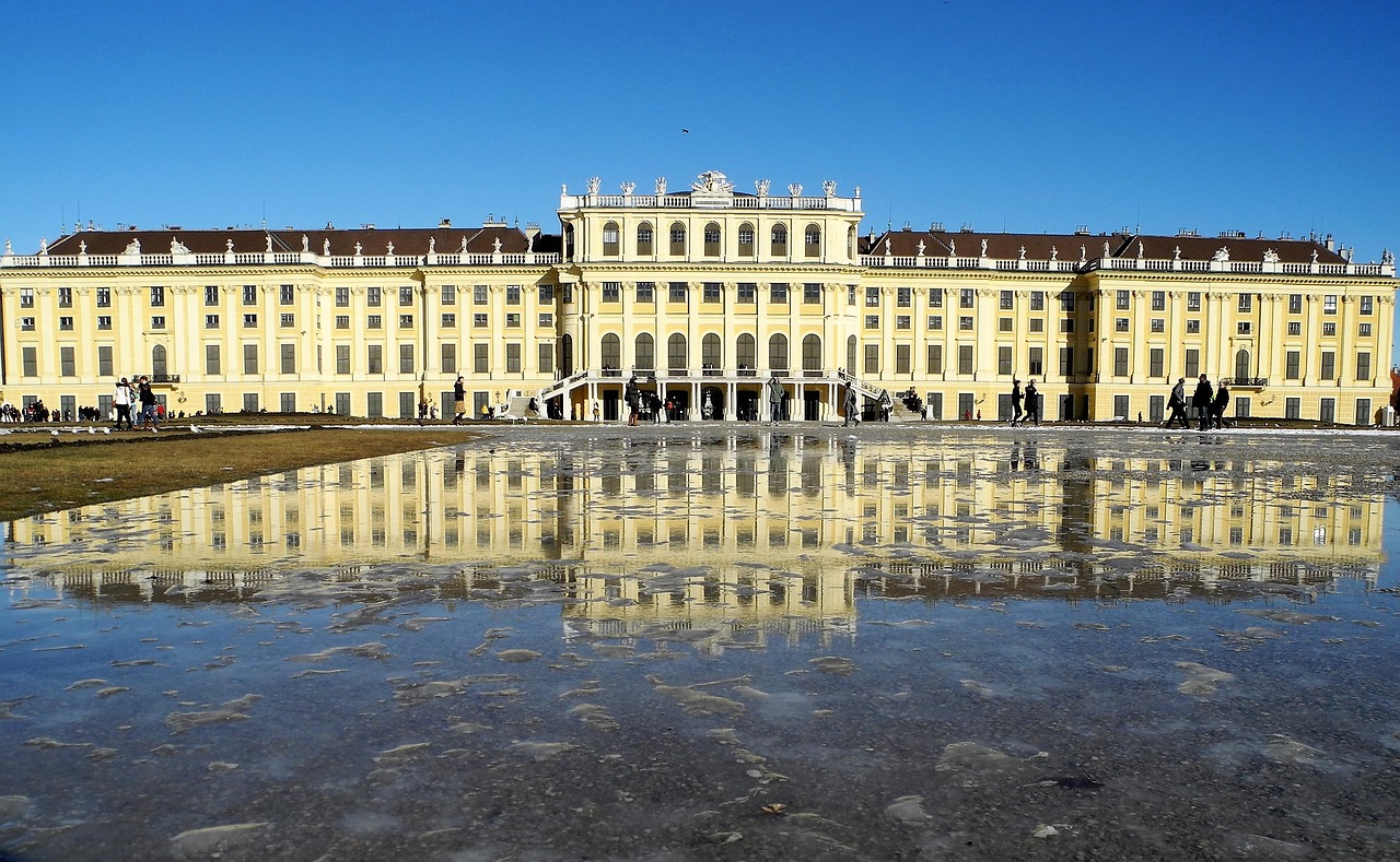 schönbrunn palace mirroring melt water free photo