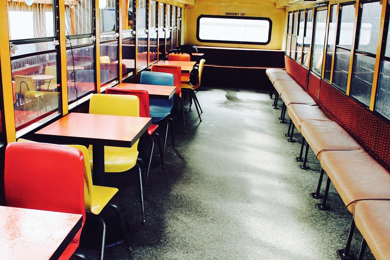 schoolbus desks tables free photo