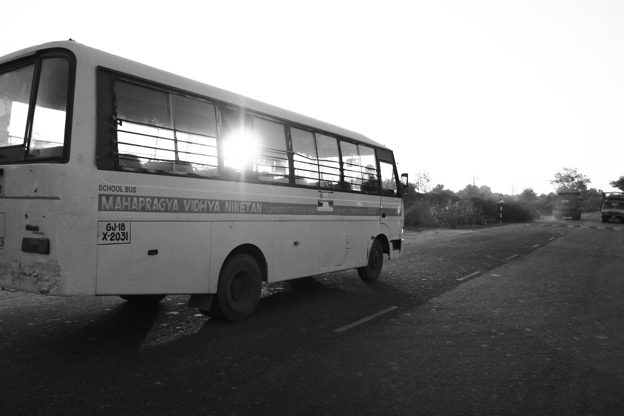 schoolbus india road free photo