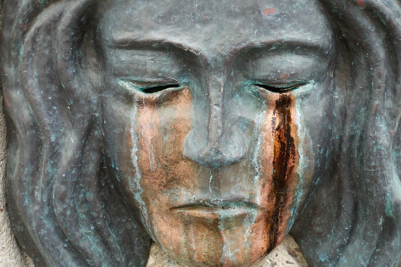 sculpture mask tears bronze free photo